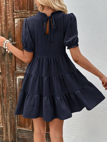Puff Sleeve Ruffled Fit & Flare Dress