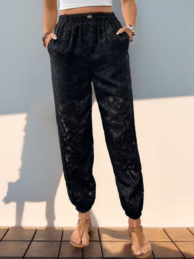 Textured Non Iron Trousers in Black other - Nowi Korean Fashion