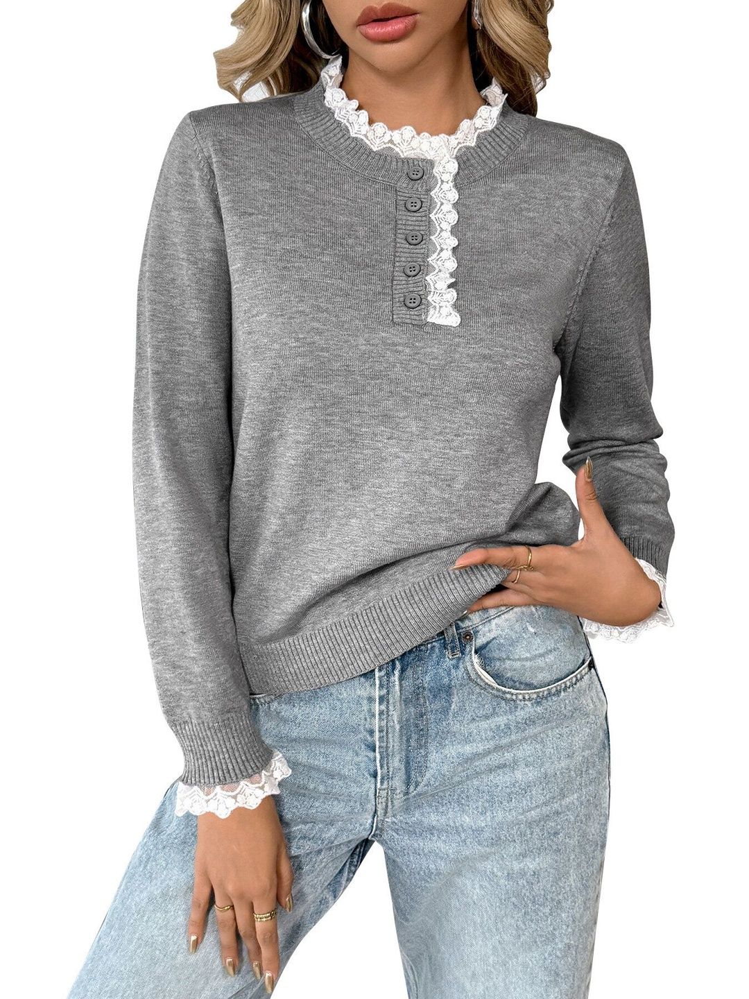 Cotton Stylish Grey Sweater - Nowi Korean Fashion