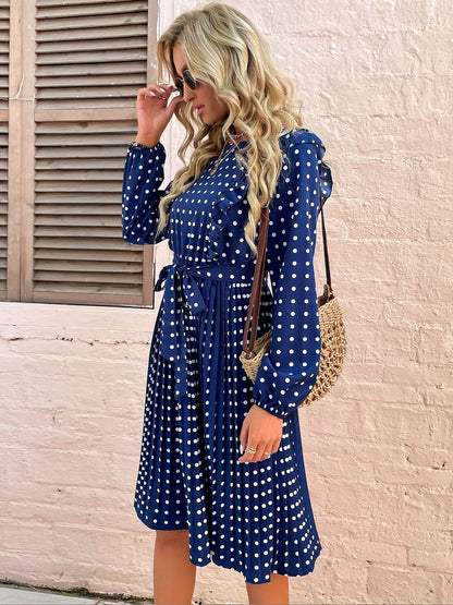 Women's Blue Nowi Polka Dot Print Fit & Flare Midi Dress