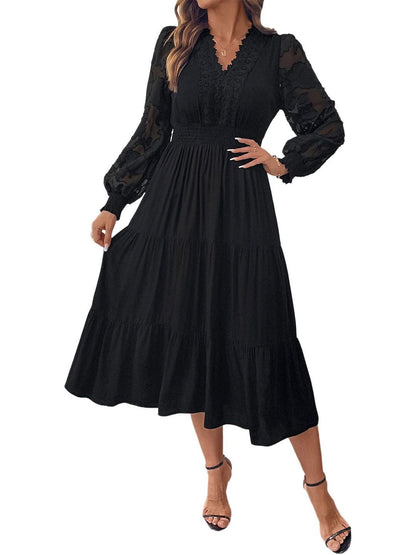 Elegant Black Tiered Dress - Nowi Korean Fashion