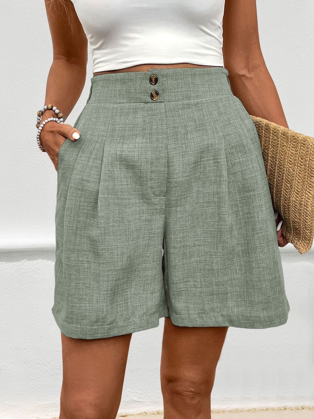 Women High-Rise Linen Fashion Shorts