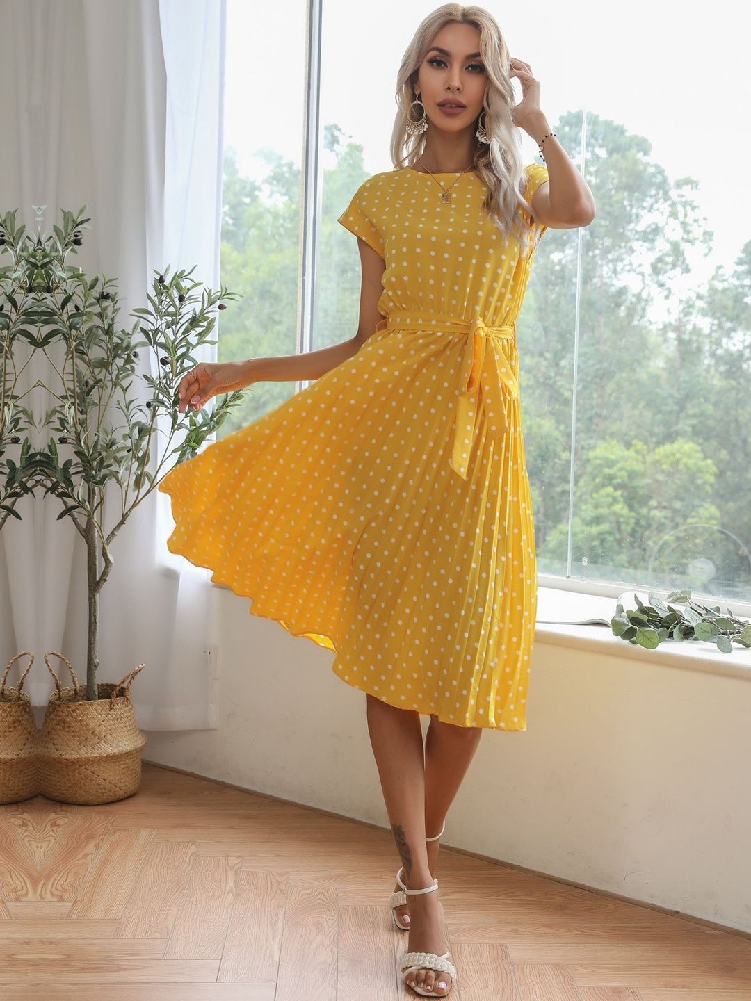 Polka Dot Print Fit & Flare Midi Dress