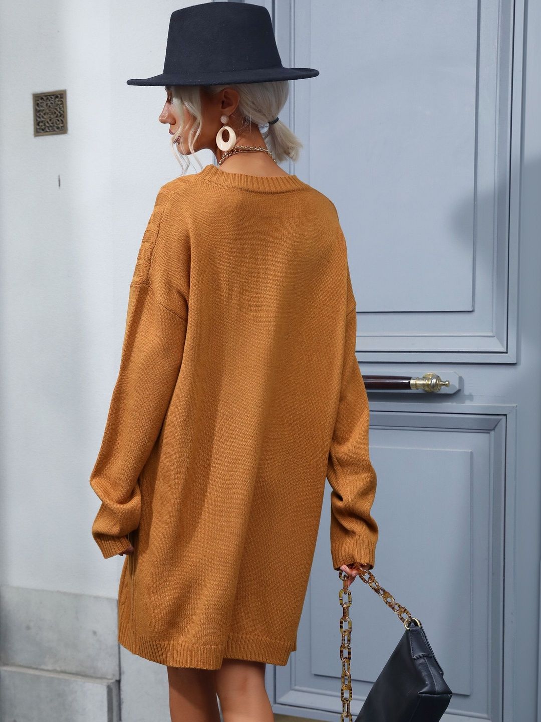 Women's Orange Nowi Women Cable Knit Pullover Printed