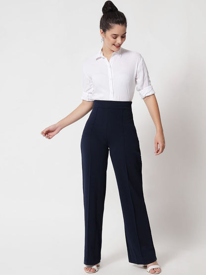 Women Solid Flared High-Rise Wide Leg Formal Trousers