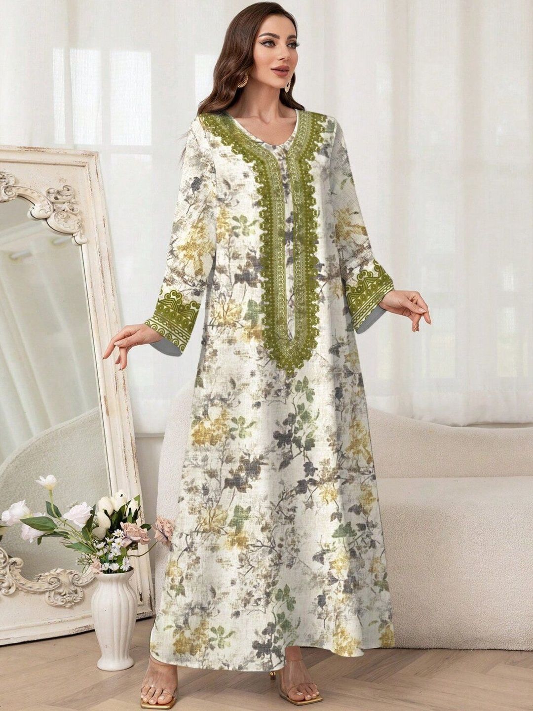 Floral Print Kaftan Maxi Dress
