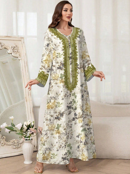 Floral Print Kaftan Maxi Dress