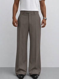 Taupe Pinstripe Wide-Leg Trousers