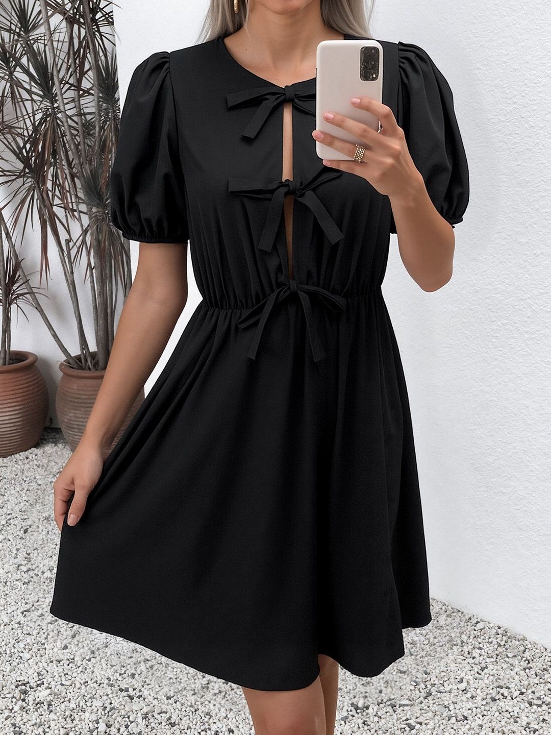 Puff Sleeve Fit & Flare Dress