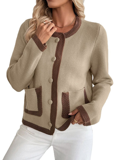 Women's Beige Colourblocked Cardigan