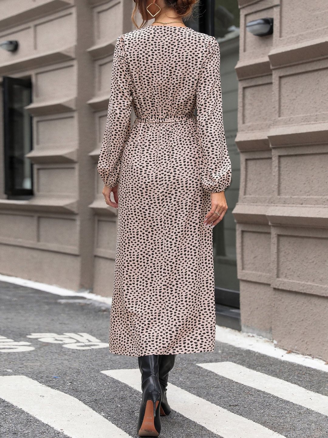 Women's Beige Animal Print Midi Dress Blend