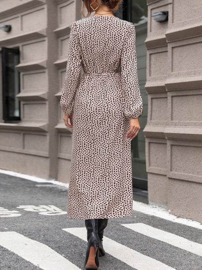 Women's Beige Animal Print Midi Dress Blend