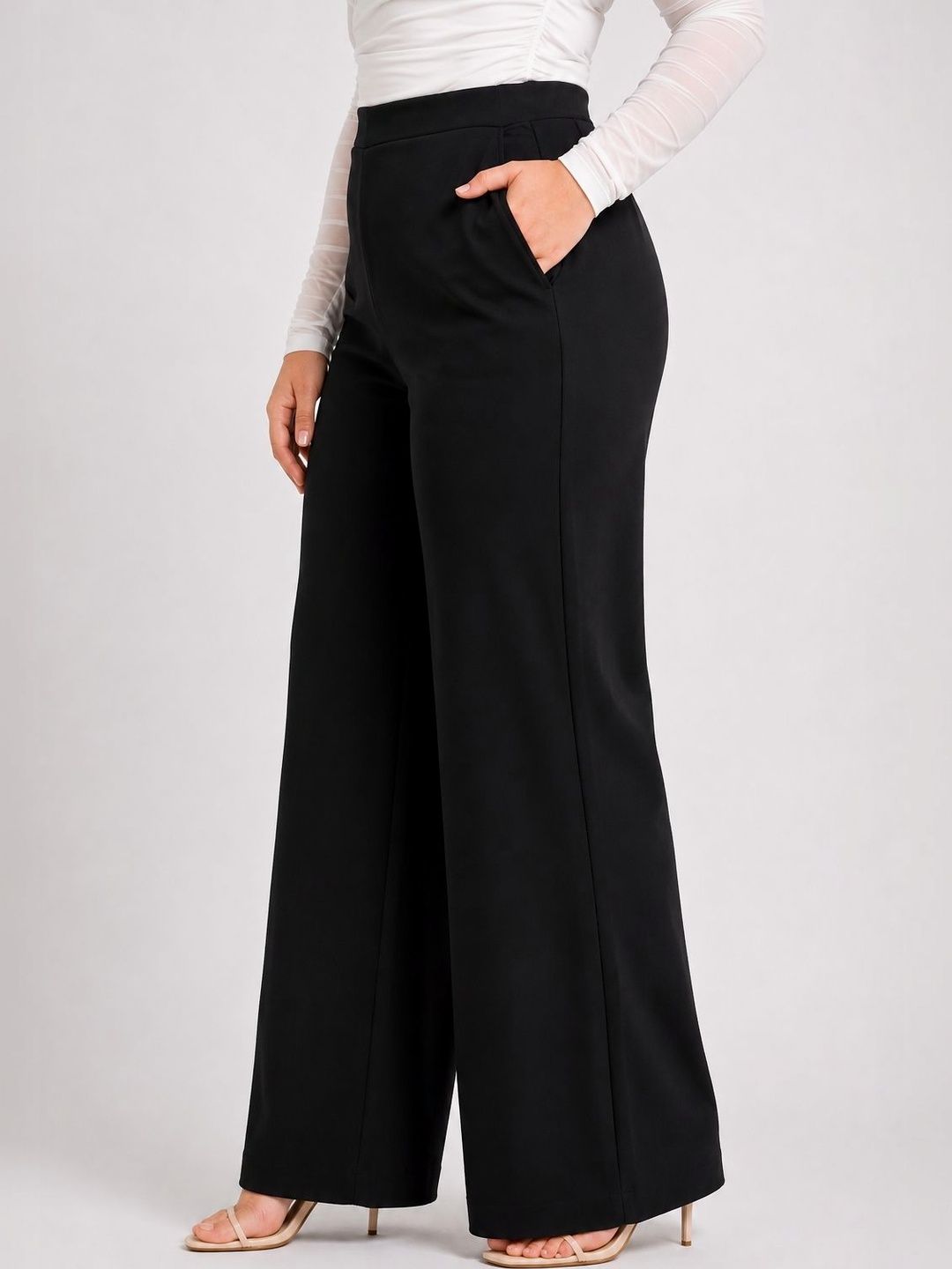 Women Relaxed Straight Fit High-Rise Trousers