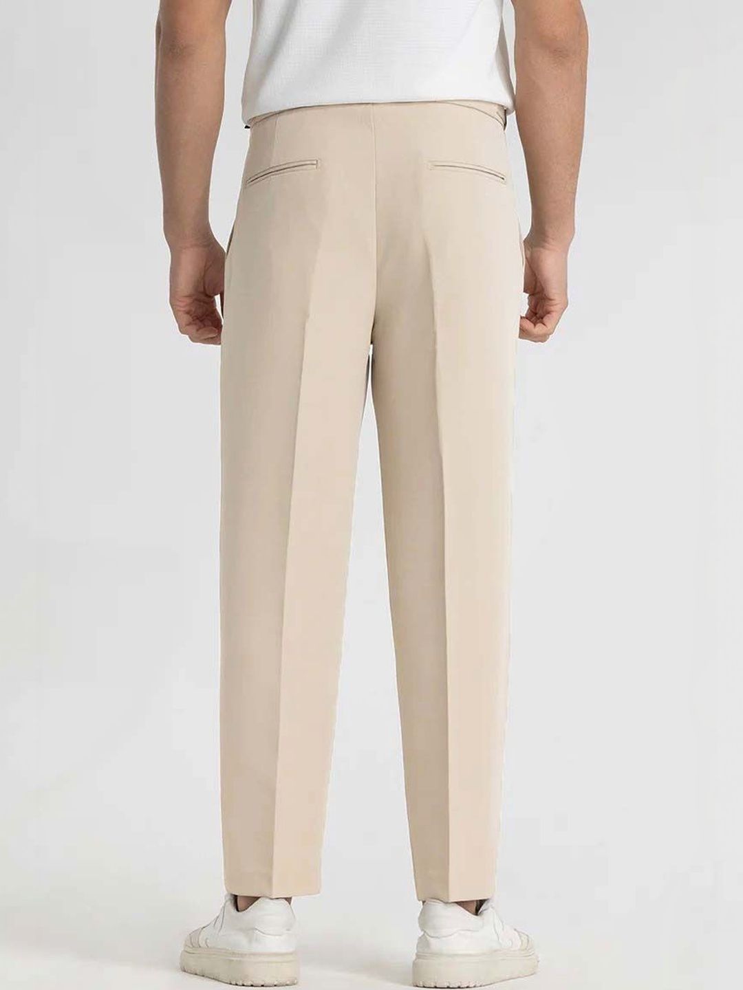 Men Straight Fit Wrinkle Free Pleated Trousers