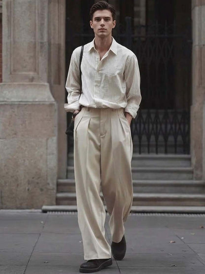 Men Wrinkle Free Pleated Trousers