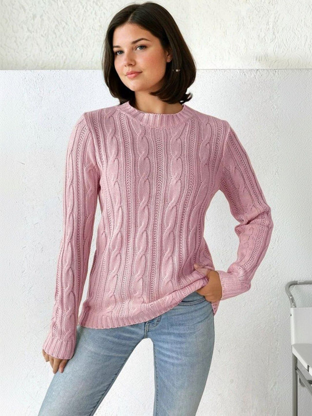 Cable Knit Pullover in Pink acrylic Style 767 - Nowi Korean Fashion