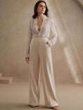Straight Fit High-Rise Trousers in Beige polyester - Nowi Korean Fashion