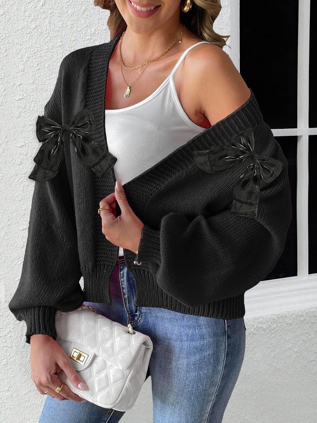 Cardigan in Black acrylic Style 344 - Nowi Korean Fashion