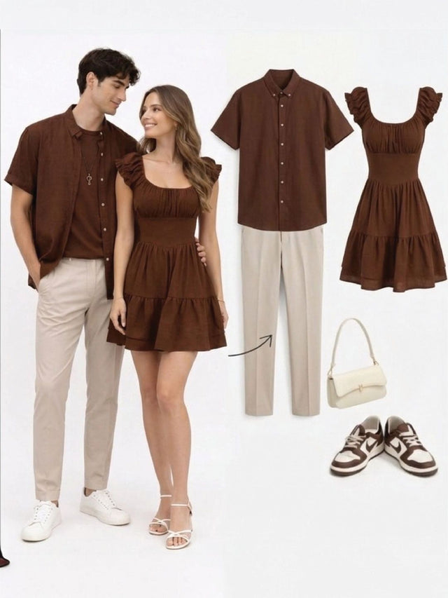 Casual Shirt in Brown cotton - Nowi Korean Fashion