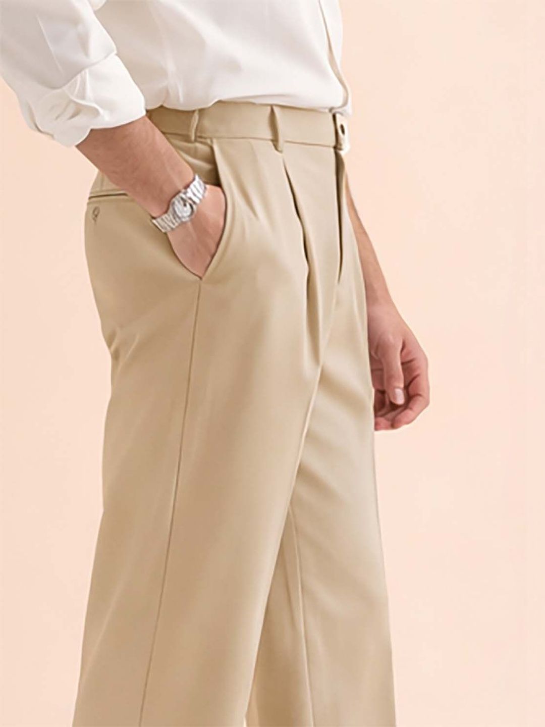 Men Straight Fit Wrinkle Free Pleated Trousers