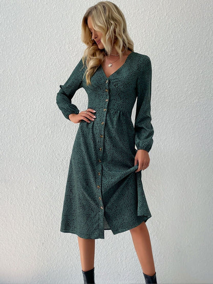 Women's Elegant Green Button-Up Dress