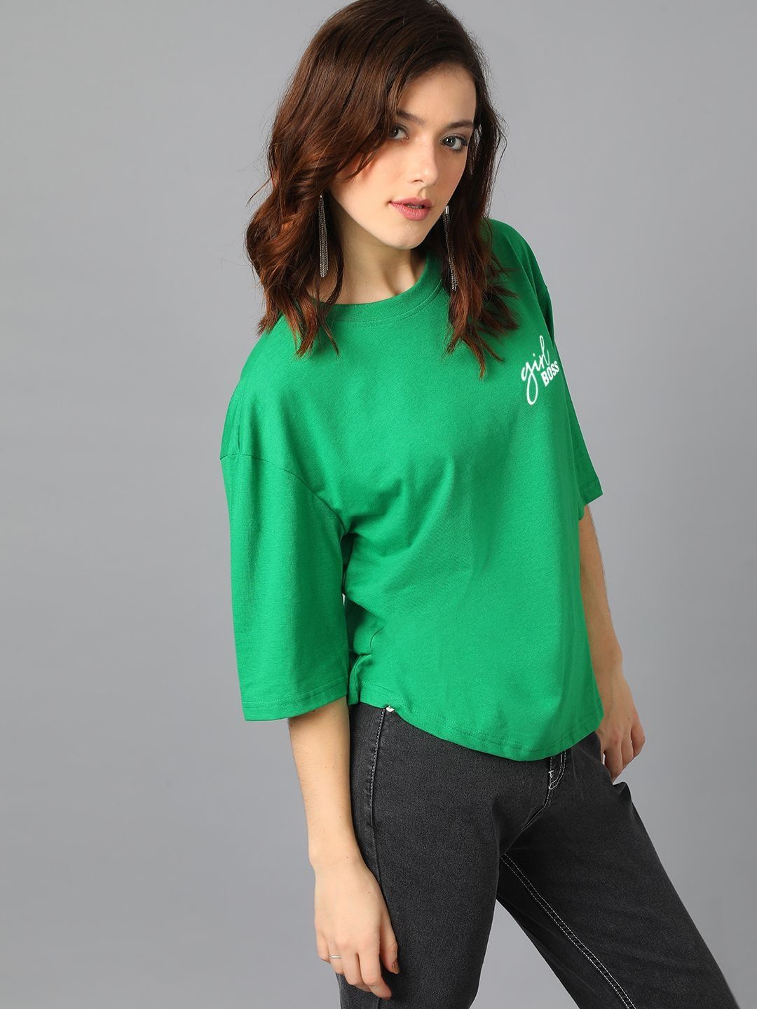 Women Typography Printed Drop-Shoulder Sleeves T-shirt