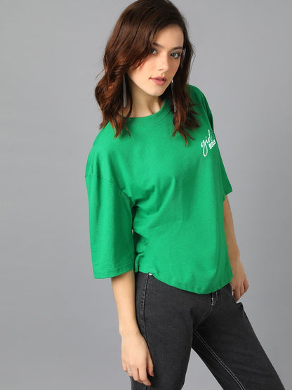 Women Typography Printed Drop-Shoulder Sleeves T-shirt