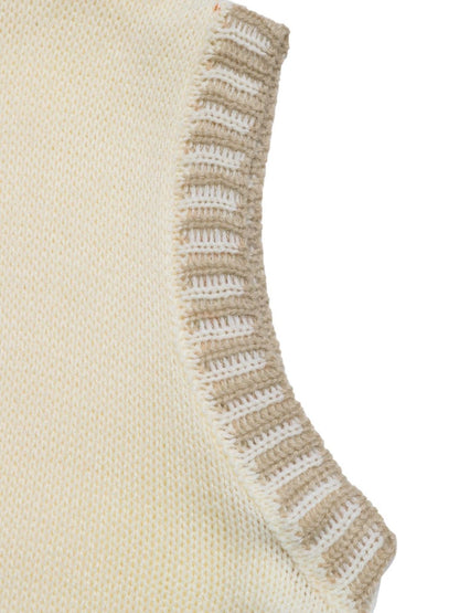 Women's Beige Nowi Women Ribbed Sweater Vest Blend Printed