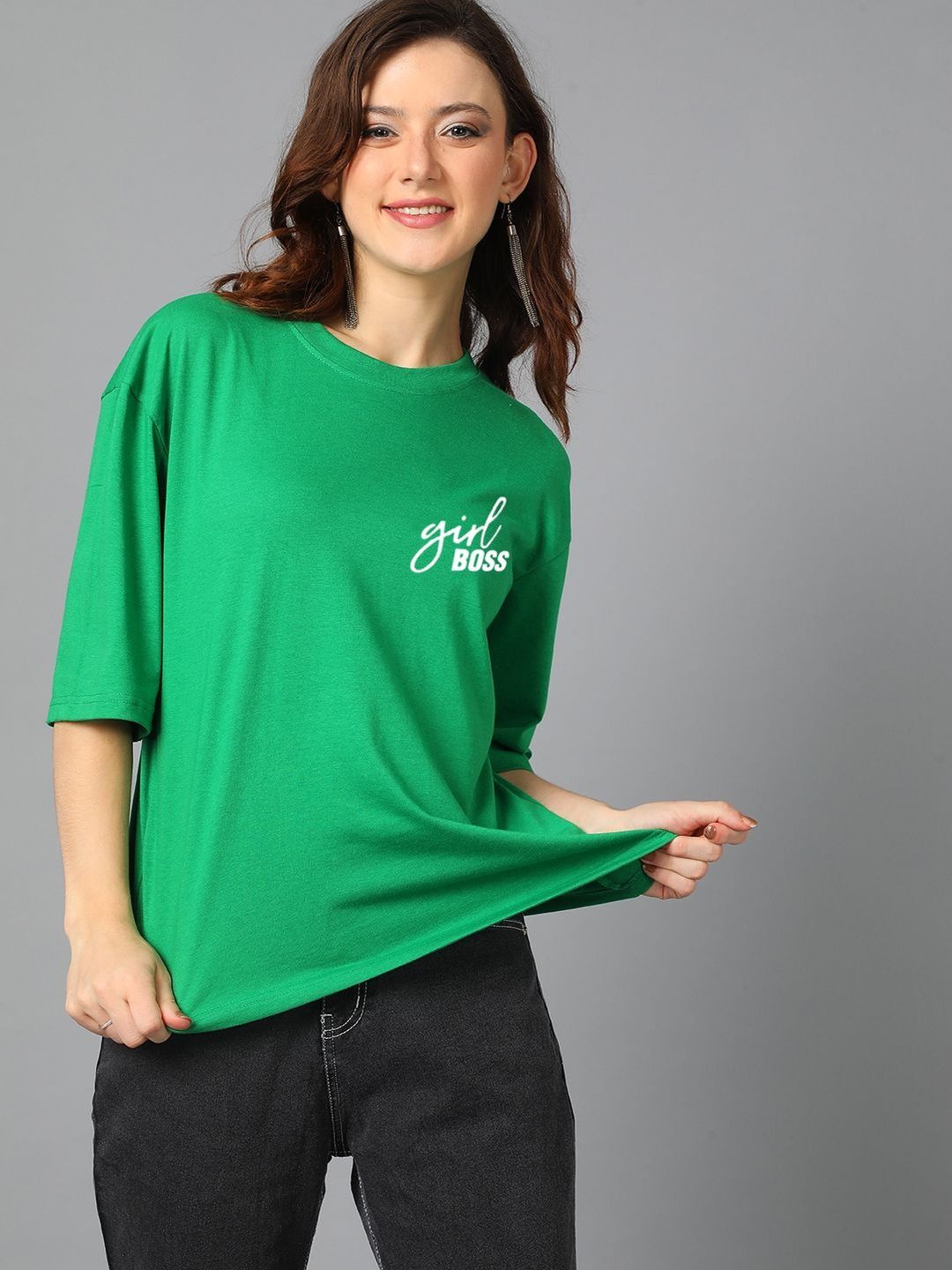Women Typography Printed Drop-Shoulder Sleeves T-shirt