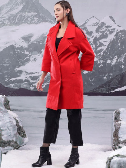 NOWI Solid Notched Lapel Double-Breasted Longline Cotton Casual Blazer