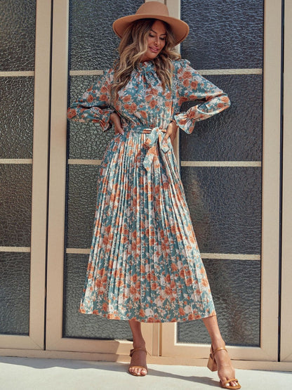 Women's Blue Floral Print Maxi Midi Dress