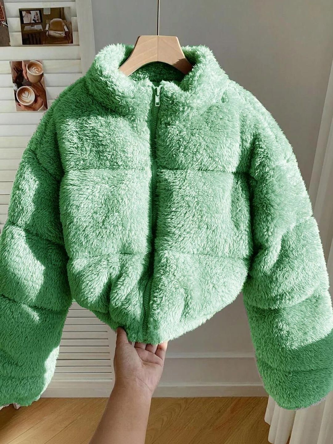 NOWI Women Woollen Crop Puffer Jacket