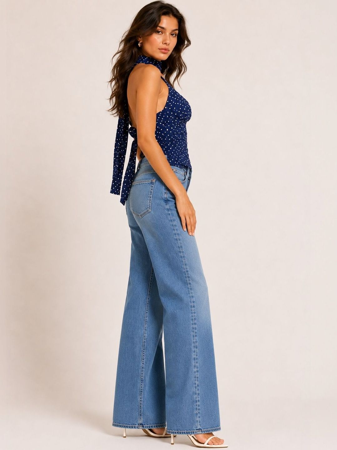 Polka Dot Print Halter Neck Top