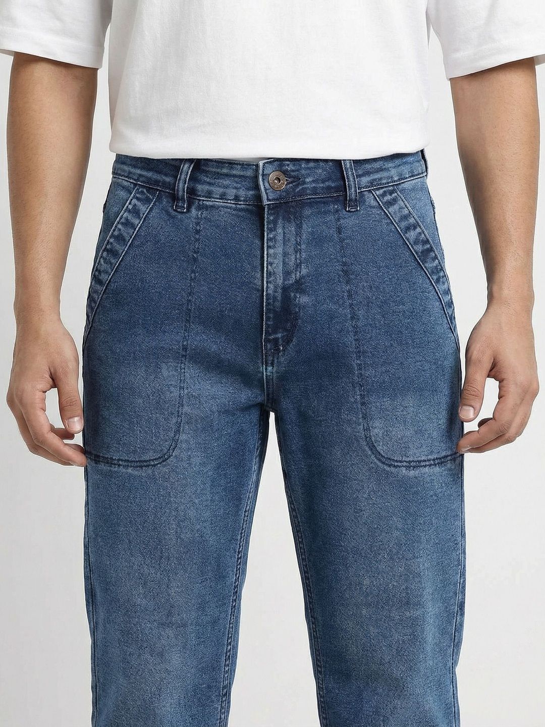 Men Straight Fit Low-Rise Light Fade Stretchable Jeans