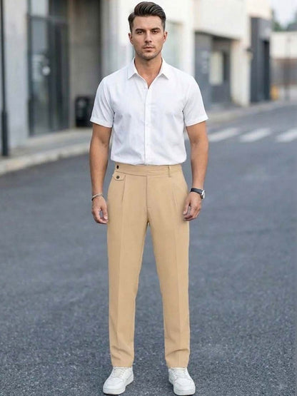 Men Straight Fit Wrinkle Free Pleated Trousers