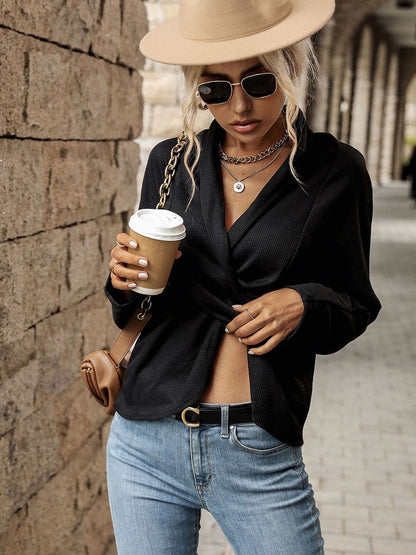 Women's Black Twisted Wrap Top