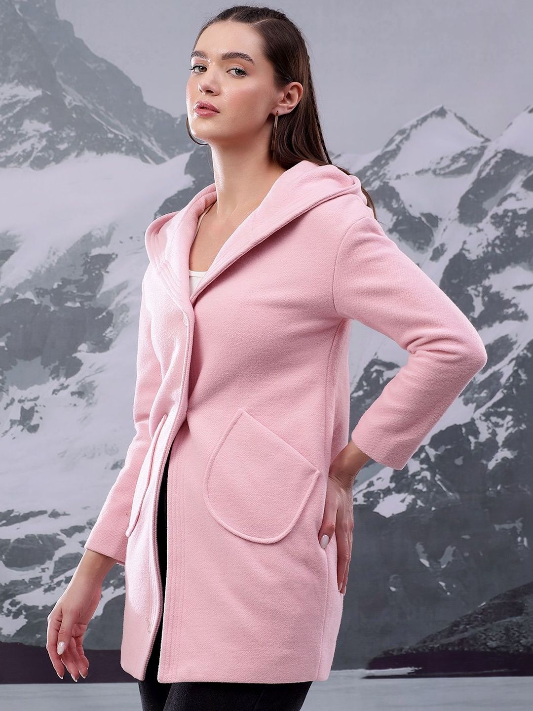 Solid Hooded Single Breasted Coat