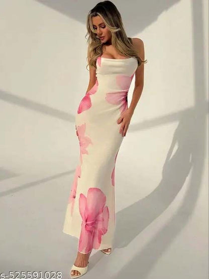 Floral Print Cowl Neck Bodycon Maxi Dress
