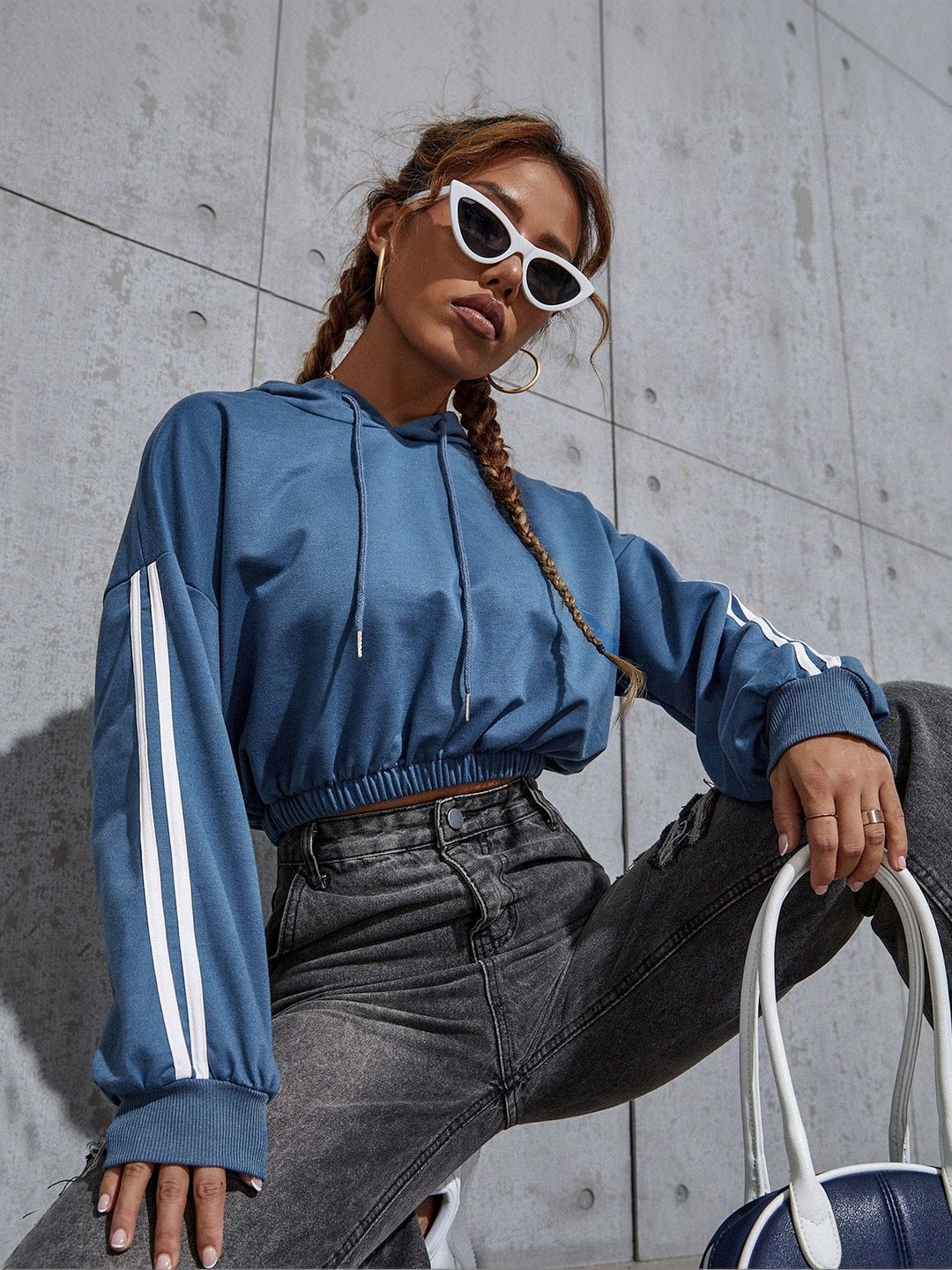 Women Striped Hooded Sweatshirt