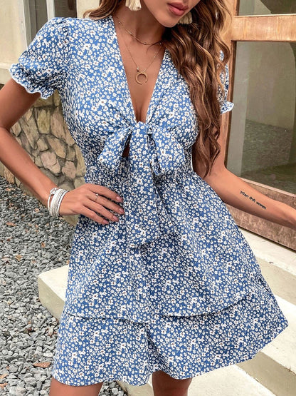 Floral Print Puff Sleeve Fit & Flare Mini Dress