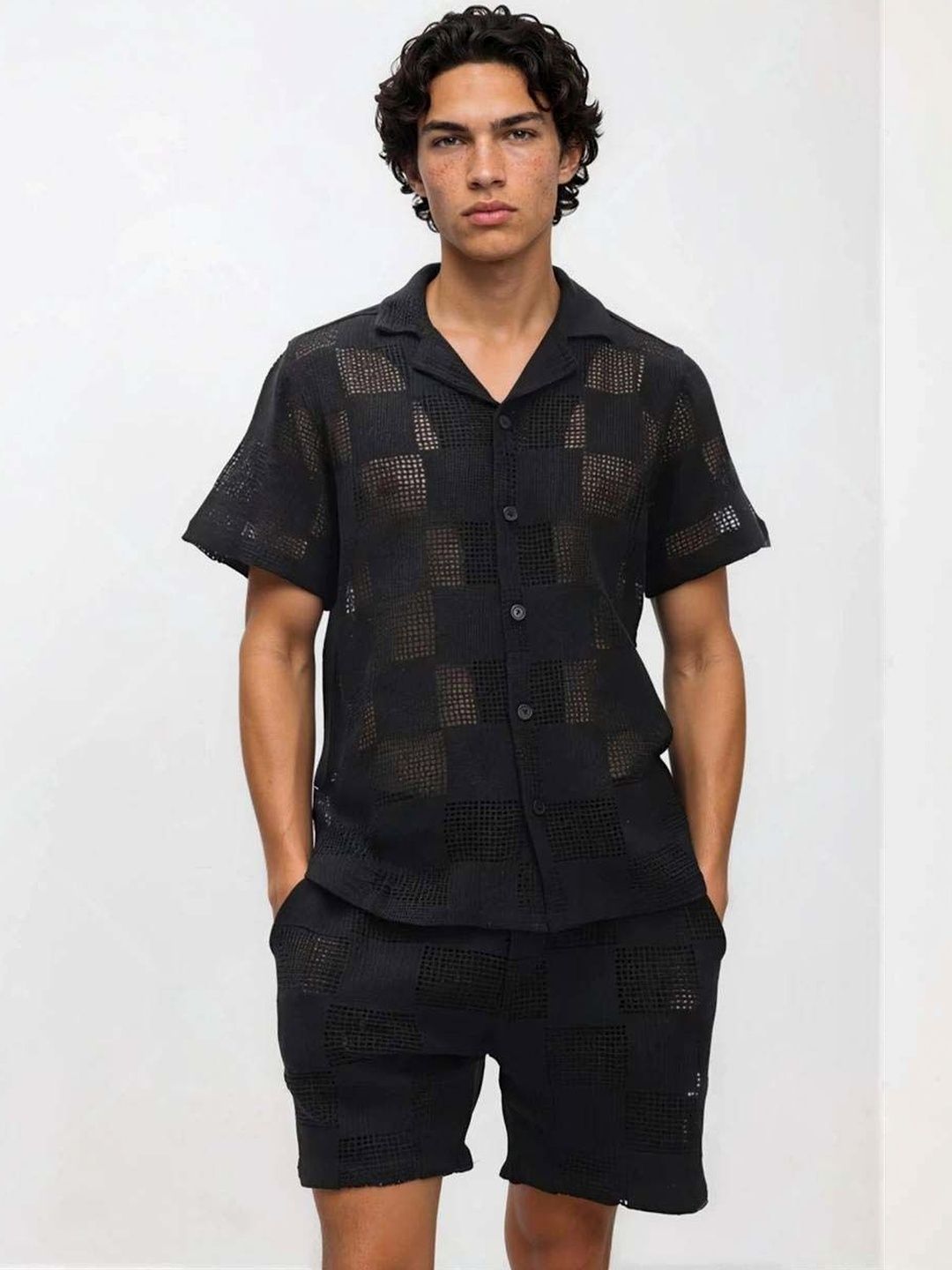 Crochet Self Design Shirt with Shorts