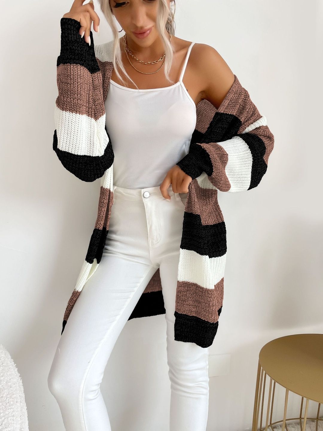 Women Striped Woollen Cardigan