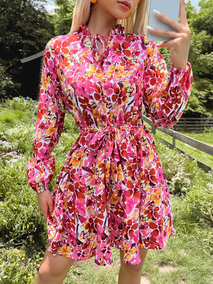 Floral Print Tie-Up Neck Fit & Flare Dress