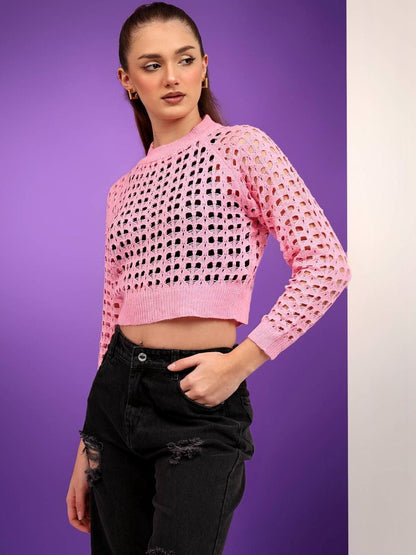 NOWI Women Woollen Crop Pullover