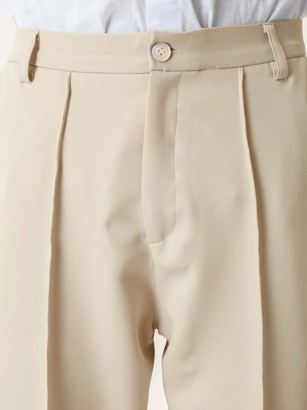 Men Pleated Trousers in beige, featuring a relaxed fit and pleats, ideal for a stylish Korean pants look.