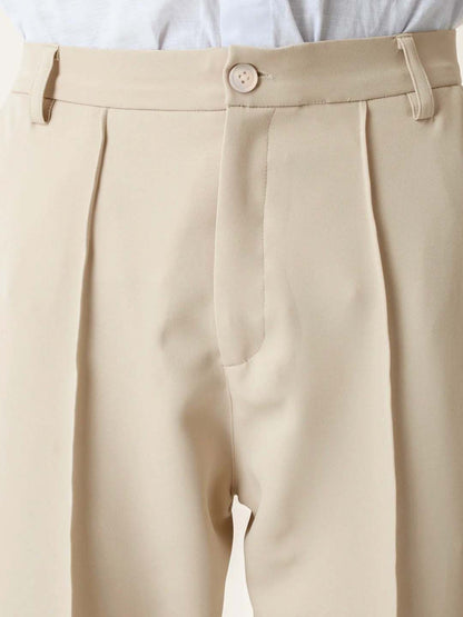 Men Pleated Trousers in beige, featuring a relaxed fit and pleats, ideal for a stylish Korean pants look.