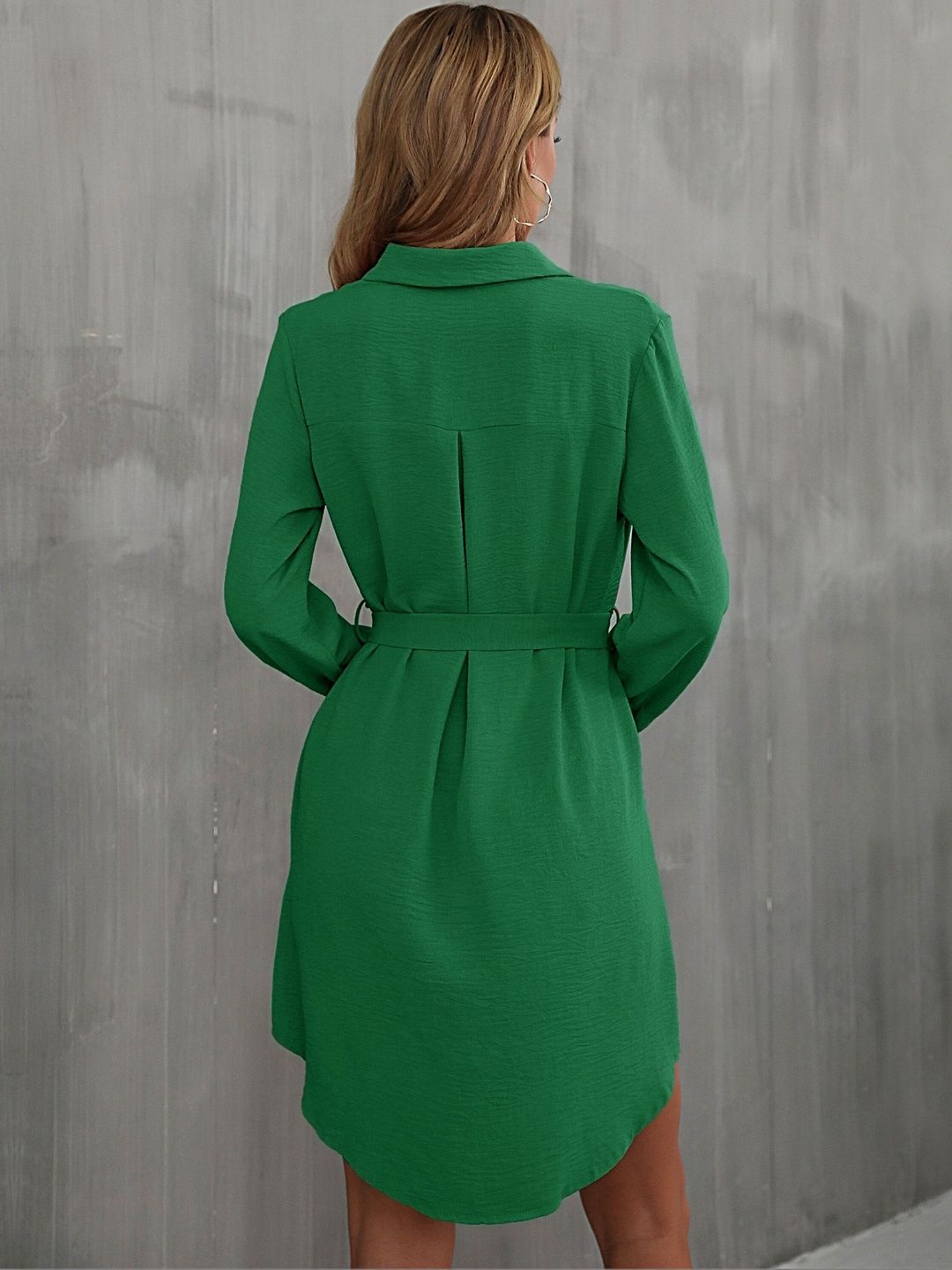 Women's Green Shirt Dress Blend Printed Regular Fit