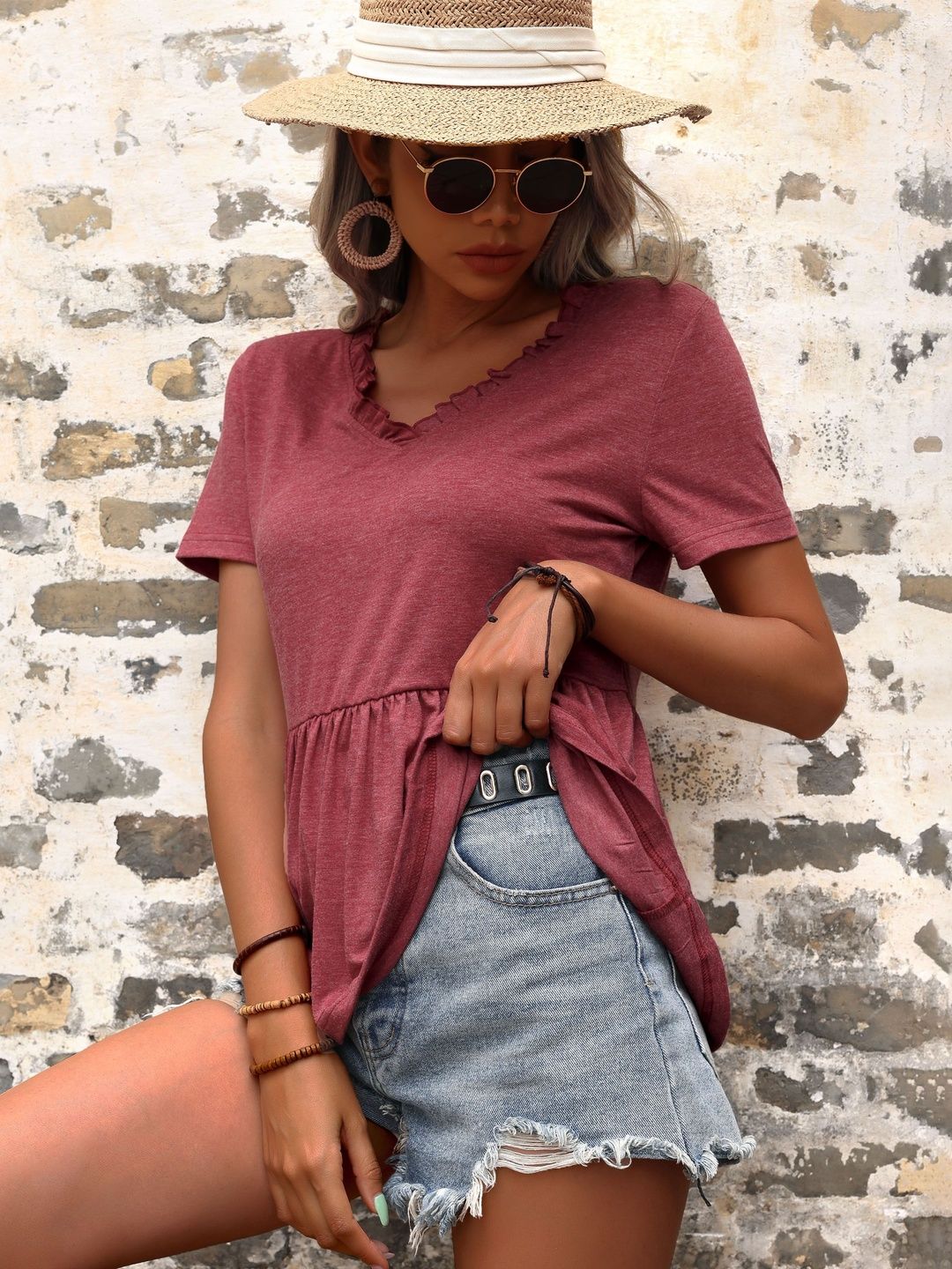 Ruffles Cotton Peplum Top