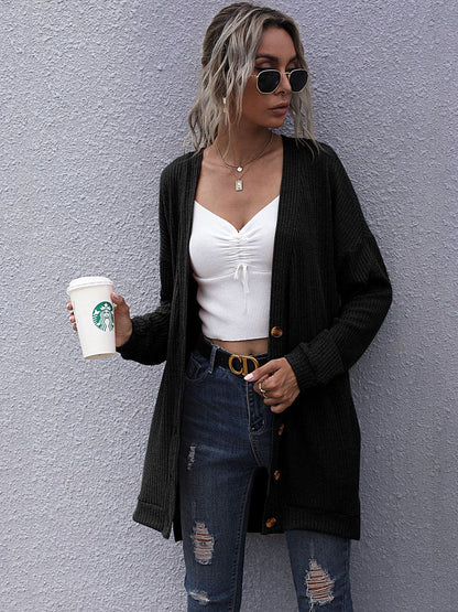 Women's Black Ribbed Acrylic Cardigan
