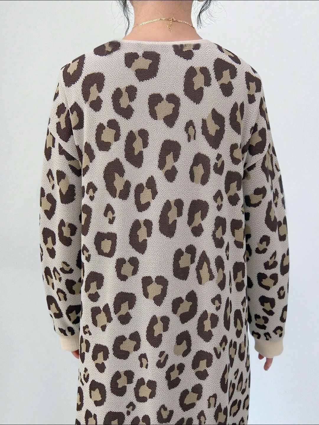 NOWI Leopard Printed Open Front Long Cardigan
